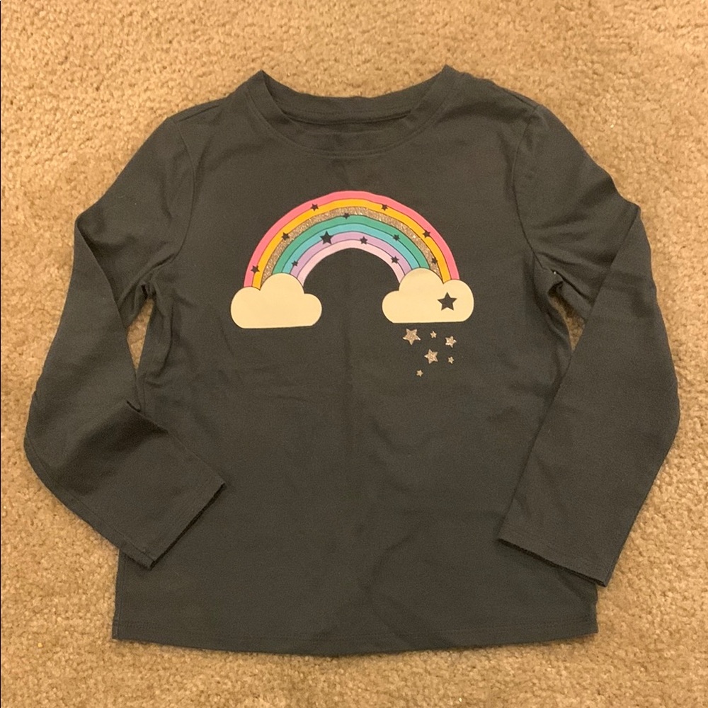 Cat & Jack Gray Long Sleeve Tee with Rainbow Design